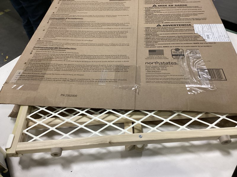 Condition photo showing Good Condition for Toddleroo by North States Diamond Mesh Wooden Baby Gate: 26.5"- 42" Wide. Pressure Mounted Baby Gate for Doorway. (23" Tall, Sustainable Hardwood)
