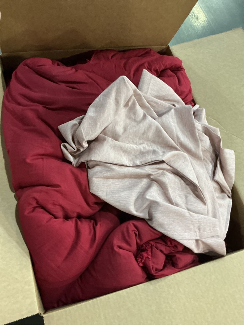 Condition photo showing Good Condition for Bedsure Tufted Boho Comforter Set Queen Size - Dark Red Boho Bed Set, GentleSoft™ 3 Pieces Farmhouse Shabby Chic Embroidery Bedding, Gifts for Woman, Soft Jacquard Queen Comforter for All Seasons Queen 27 - Dark Red - Elegant