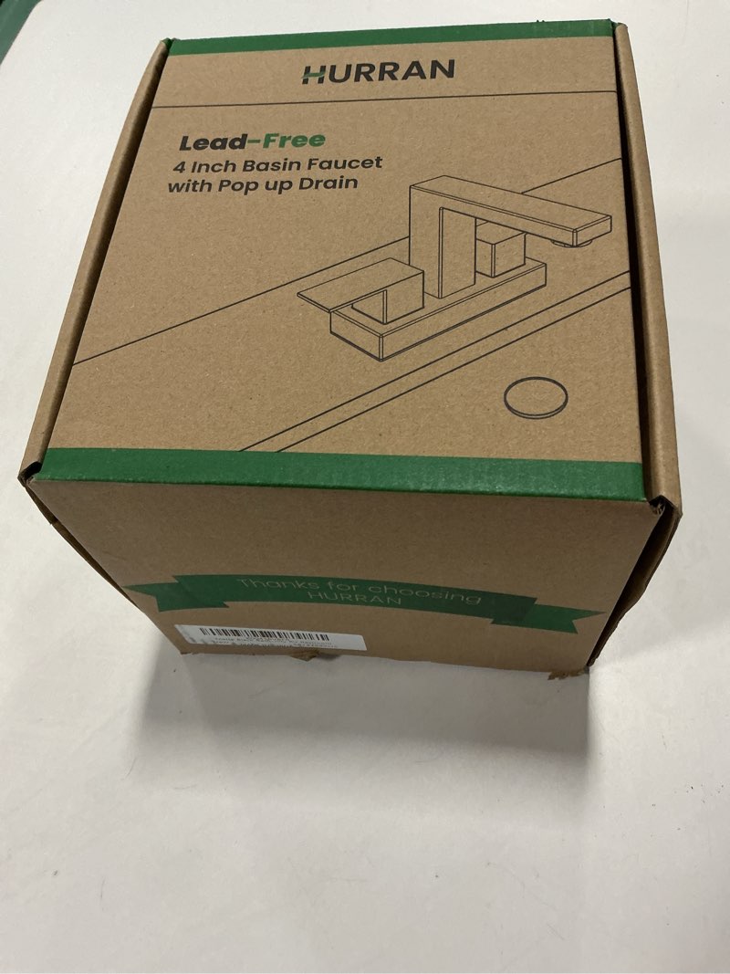 Condition photo showing New/Like New for Matte Black Bathroom Sink Faucet, Hurran 4 inch Bathroom Faucets for Sink 3 Hole with Pop-up Drain and Supply Lines, Stainless Steel 2-Handle Faucet for Vanity RV Restroom 4 Inch Matte Black