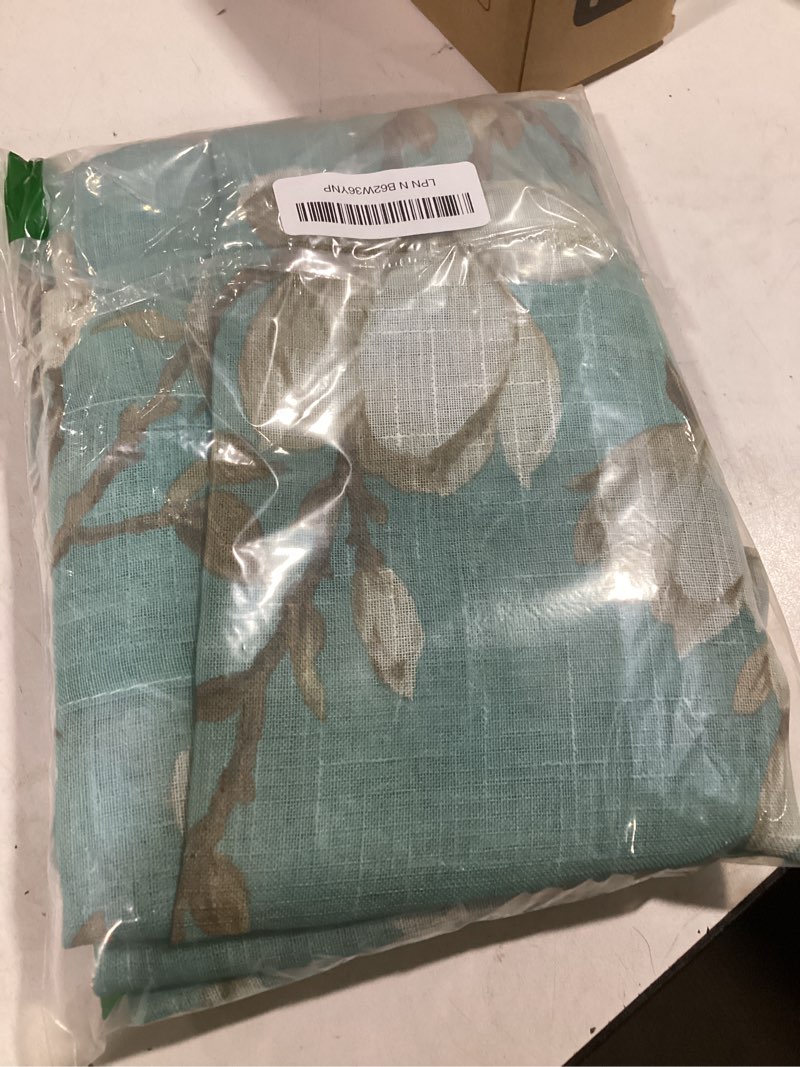 Condition photo showing Good Condition for SMILE WEAVER Kitchen Curtains Tiers and Valances Set 3 Piece,Floral Short Semi Sheer Linen Curtains for Bedroom/Living Room,Light Filtering Window Drapes for Bathroom(Turquoise,52Wx18L&26Wx36L) Floral-turquoise 26"W x 36"L (Pack of 3)