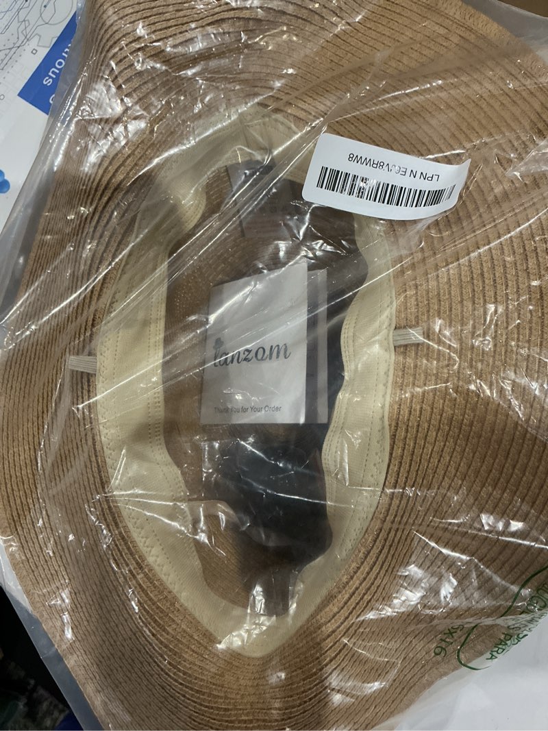 Condition photo showing New/Like New for lanzom women wide brim straw panama roll up hat fedora beach sun hat upf50+ (b-brown)