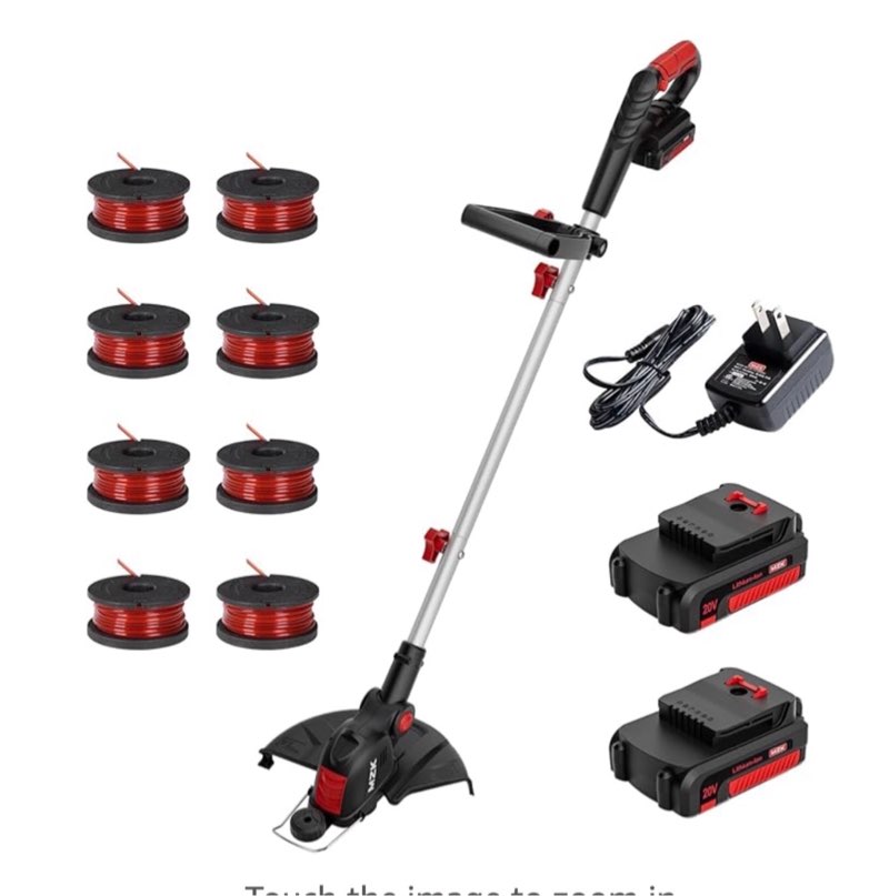 MZK 20V 12'' Cordless String Trimmer, Grass Trimmer&Edger with 8 Replacement Spools, Battery Powered Weed Trimmer with Auto Line Feed for Lawn,Garden(2 * 2AH Battery and Charger Included)