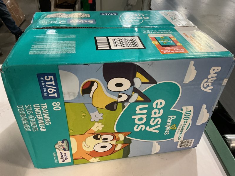 Condition photo showing New/Like New for ((Size 5T-6T ))Pampers Training Pants - Easy Ups Boys & Girls Bluey -, 80 Count, Children's Potty Underwear (Packaging May Vary)