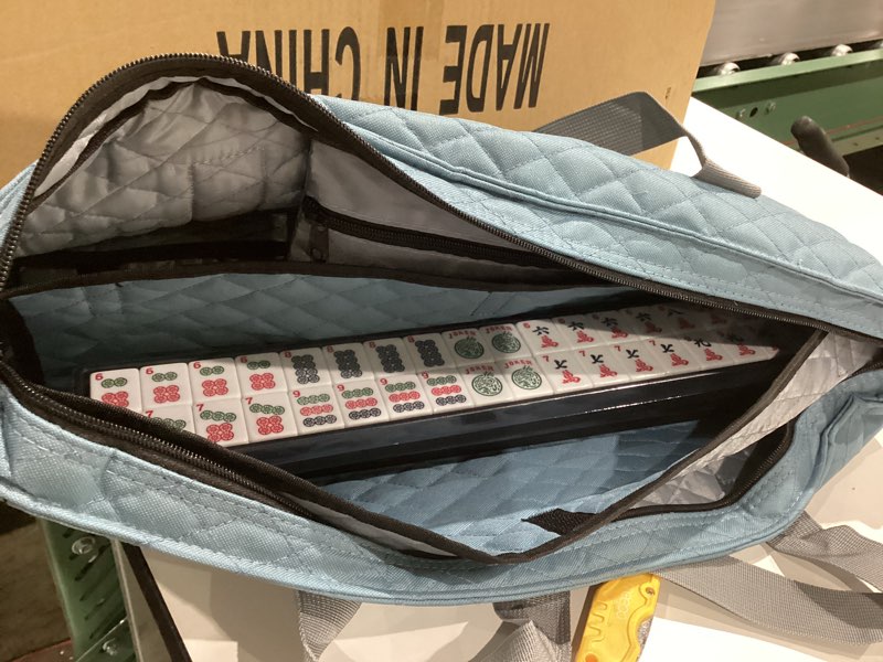 Condition photo showing Good Condition for american mahjong game set - pearl gray quilted soft bag - 166 white engraved tiles, 4 all-in-one rack/pushers complete western mah-jongg, maj jongg, ma jong set mahjong game set with gray case