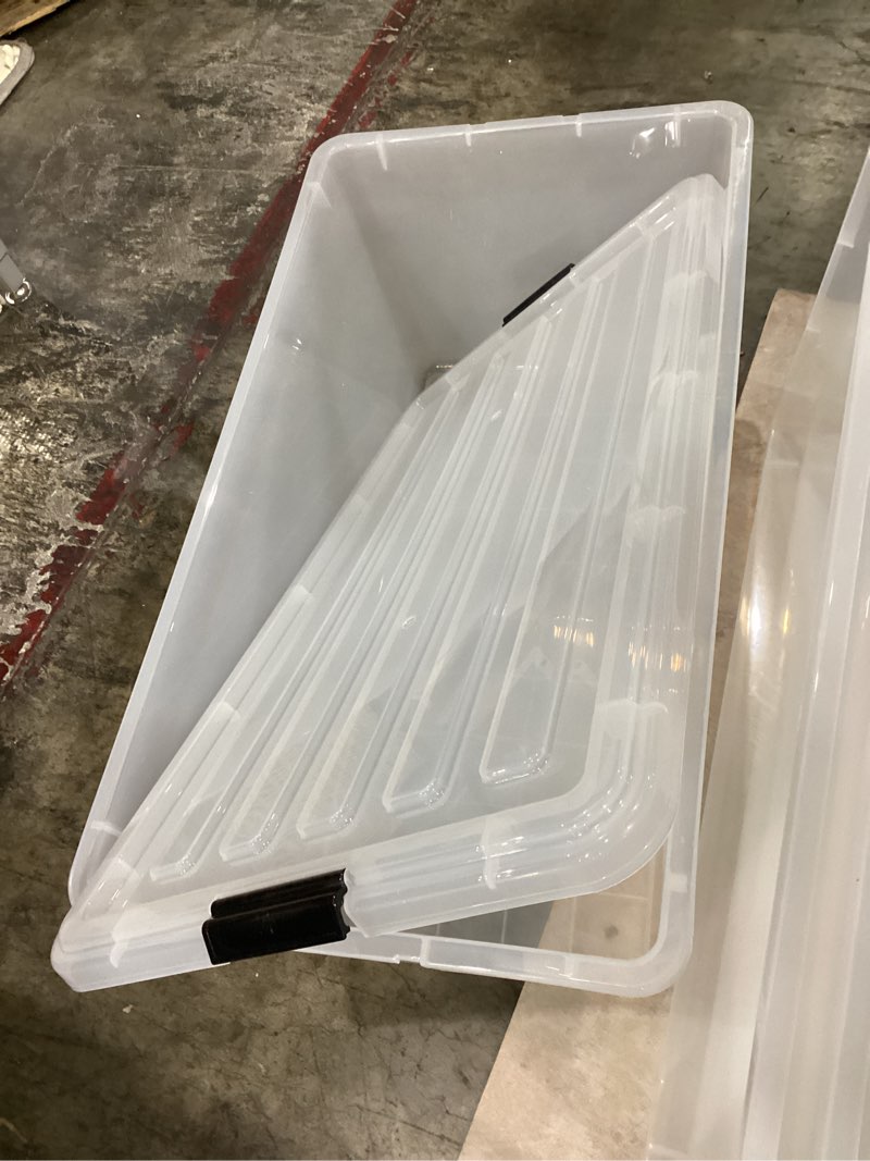 Condition photo showing Good Condition for large clear stackable tote with standard snap lid 4 box