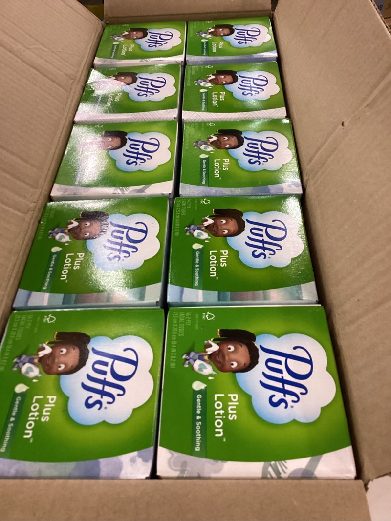Condition photo showing New/Like New for Puffs Plus Lotion Facial Tissues, 10 Cubes, 56 Tissues Per Box 56 Count (Pack of 10)