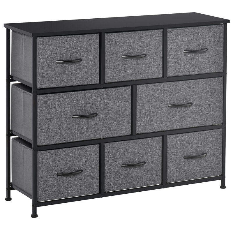 HOMCOM 8-Drawer Dresser, 3-Tier Fabric Chest of Drawers, Storage Tower Organizer Unit with Steel Frame for Bedroom, Hallway, Dark Grey