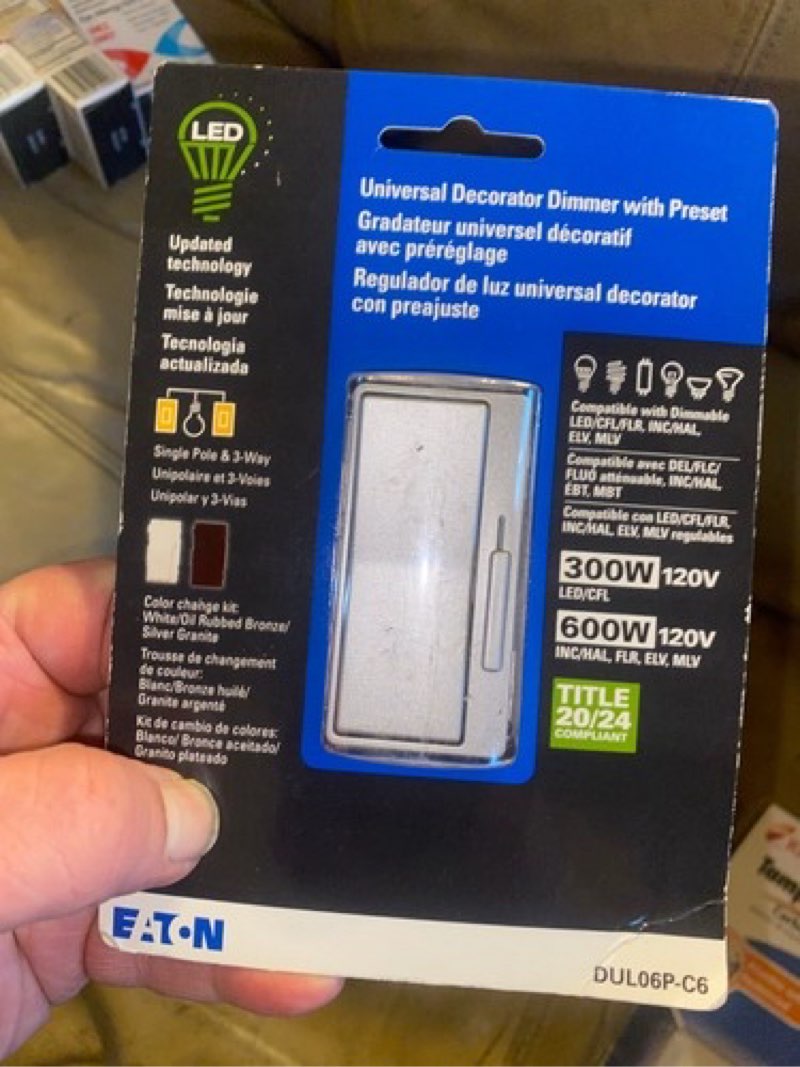 Eaton DUL06P-C2 Decorator Dimmer Switch with Preset White & Ivory