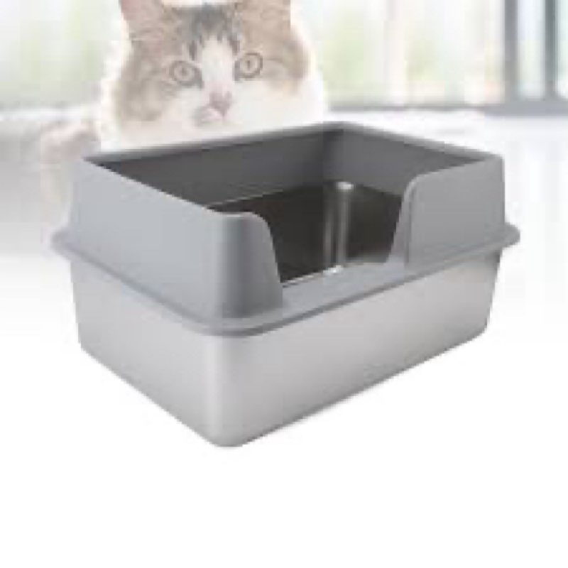 Suhaco Side Entry Litter Box Large Stainless Steel, High Walls Deep Kitty Litter Boxes with High Sid