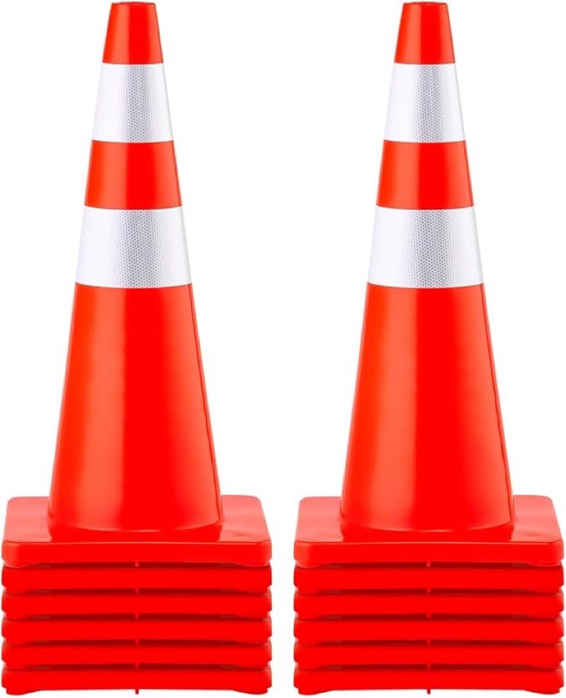 VEVOR Safety Cones, 28 in/73 cm Height, 12 PCS PVC Orange Traffic Cone with 2 Reflective Collars and Weighted Base, Used for Traffic Control, Driveway Road Parking and School Improvement