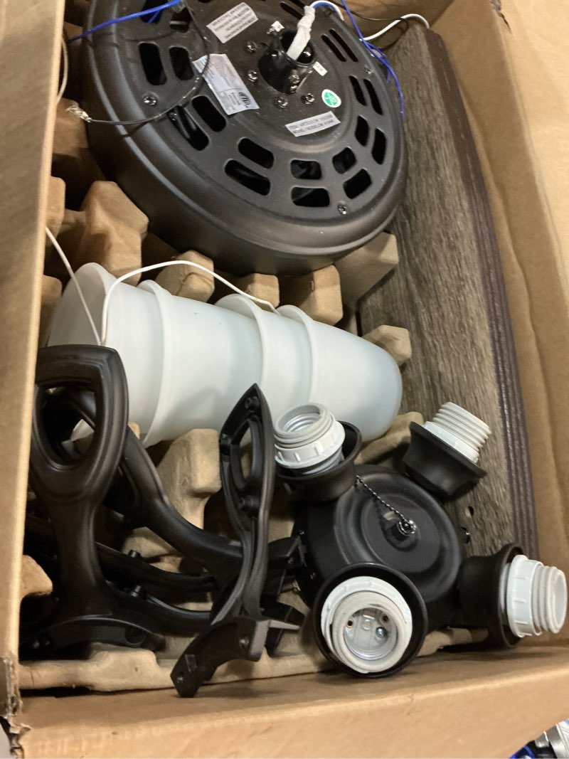 Condition photo showing As Is for harbor breeze notus 52-in bronze with mocha/sienna blades led indoor ceiling fan with light (5-blade)