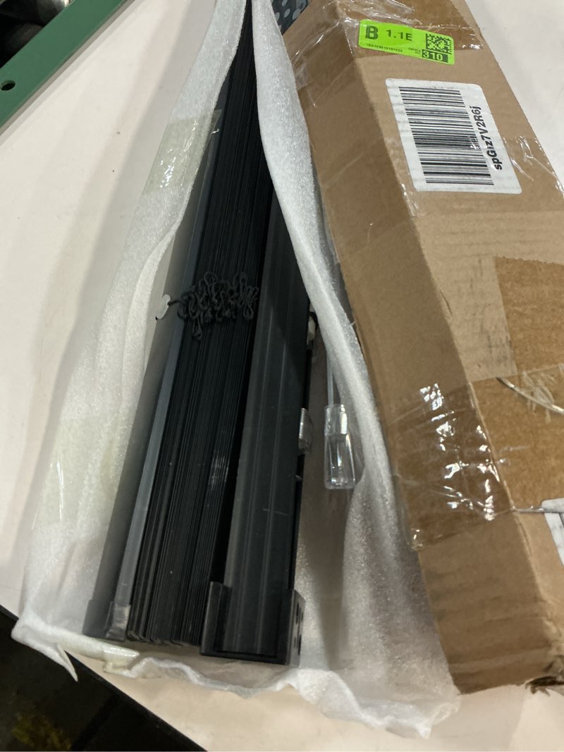 Condition photo showing Good Condition for 100% privacy 1" vinyl cordless mini blinds for indoor windows,l-shaped blades horizontal room darkening & light filtering shutters for home 19.5" wx64 h black black 19.5"w*64"h