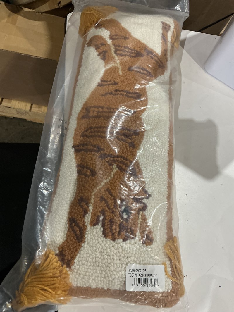 Condition photo showing Good Condition for peking handicraft 30jbl08c22ob tiger pom pom hook pillow, 100% wool and cotton