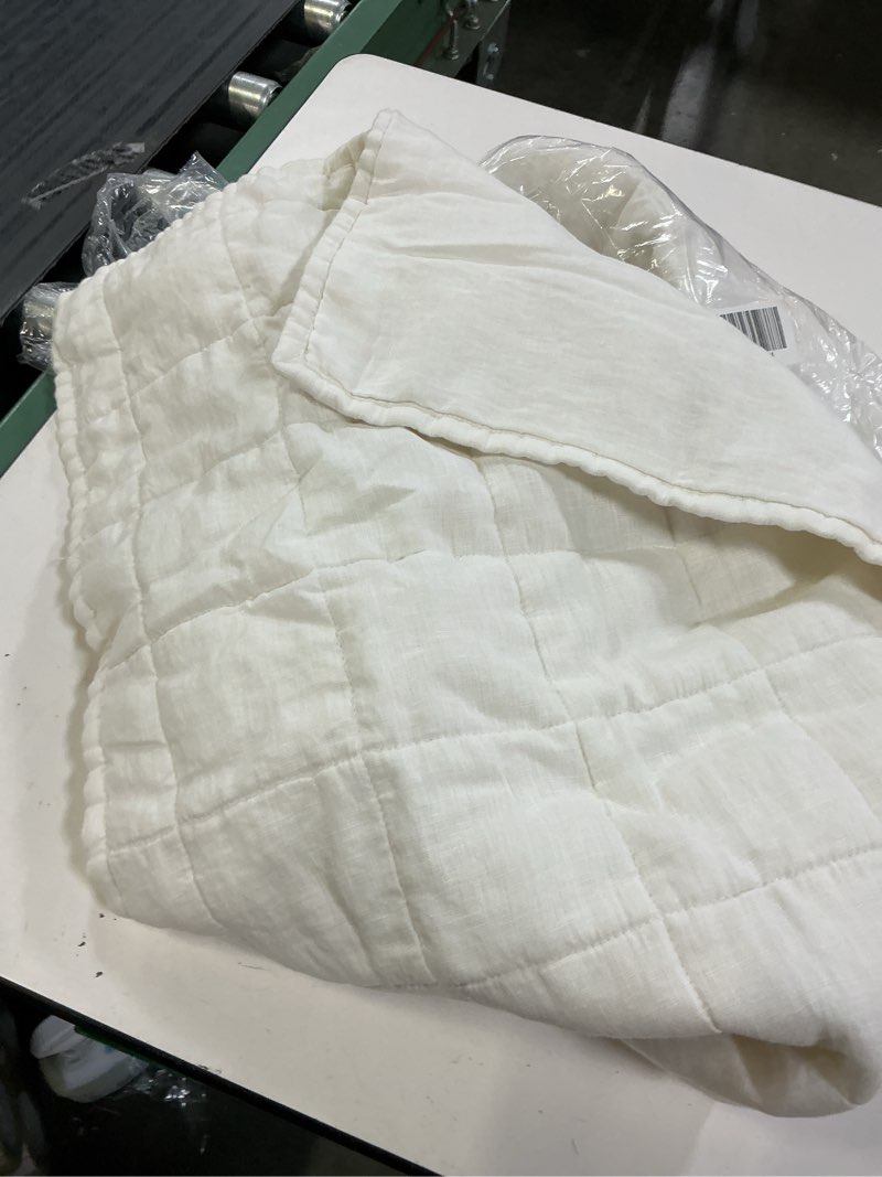 Condition photo showing As Is for european linen box quilted sham set white/20in x 36in