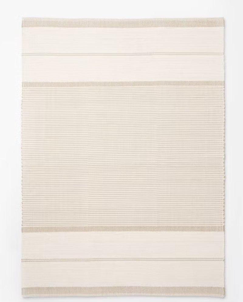 5’x7’ Marina Striped Wool/Cotton Area Rug Cream - Threshold™ designed with Studio McGee: Handmade Flat Pile Carpet