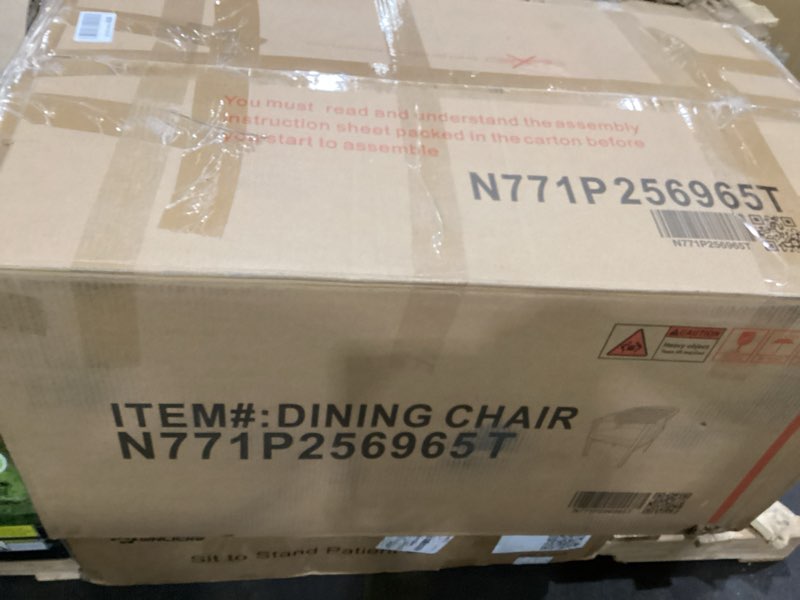 Condition photo showing As Is for damaged *home faritel modern wooden dining chairs set of 2, fabric upholstered kitchen side armchairs, living room comfy reading chair with curved rattan back, walnut+beige walnut brown+beige