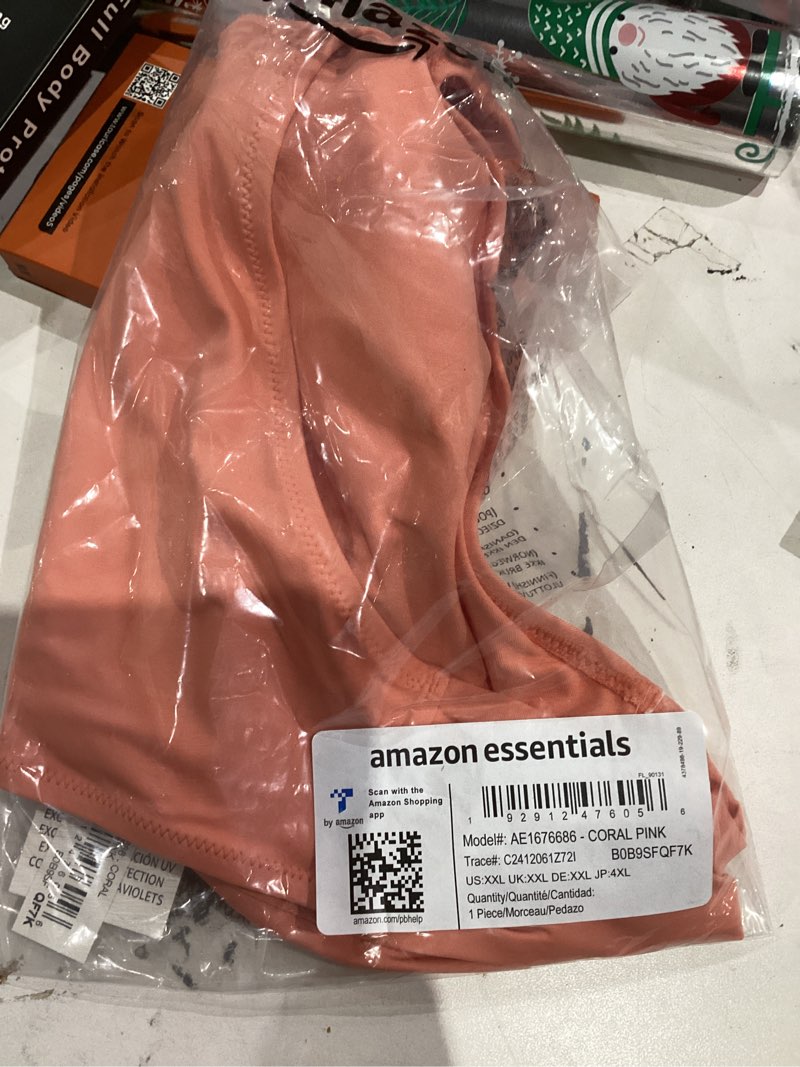 Condition photo showing New/Like New for Amazon Essentials Women's Side Tab Bikini Swimsuit Bottom XX-Large Coral Pink