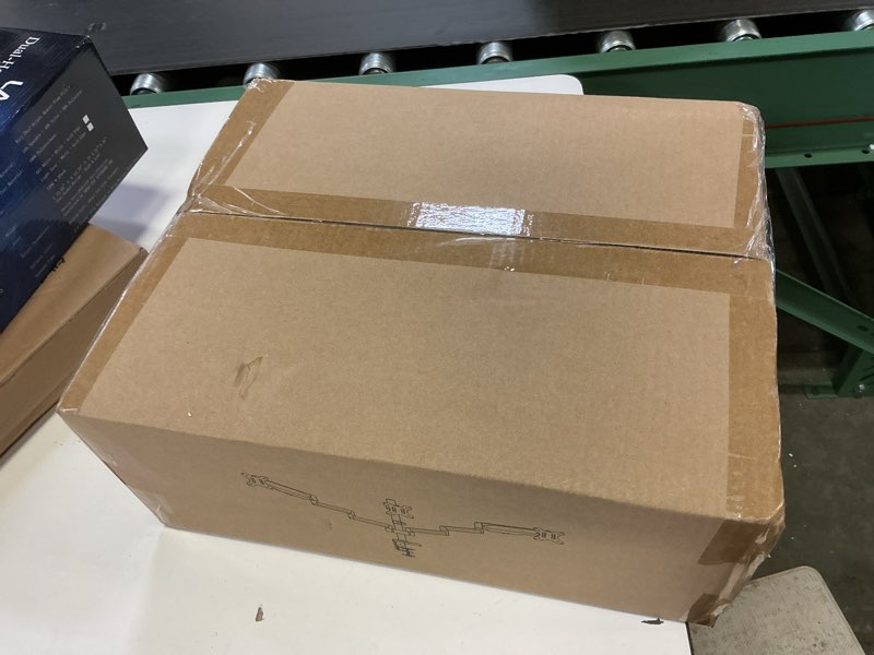 Condition photo showing New/Like New for triple monitor desk mount, 3 screen arms for flat/curved screens up to 27 inch, hold up to 17.6lbs each, fully adjustable gas spring monitor stand, vesa 75x75/100x100