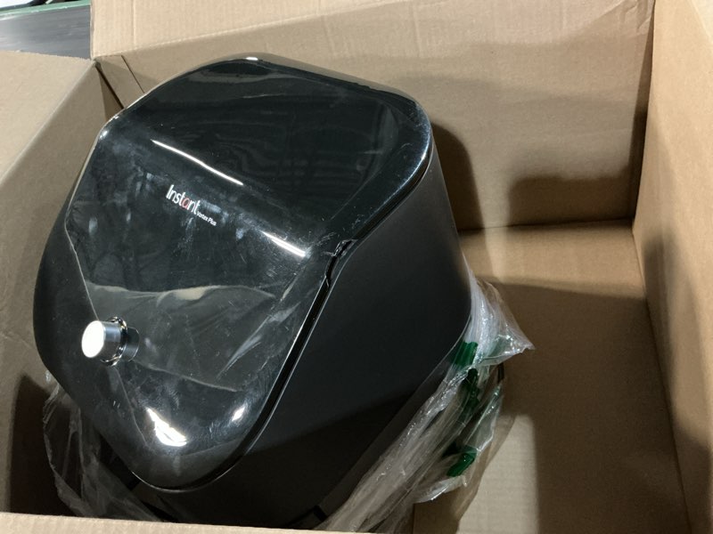 Condition photo showing As Is for instant pot vortex plus 6qt clearcook air fryer, clear windows, custom program options, 6-in-1 functions, crisps, broils, roasts, dehydrates, bakes, reheats, from the makers of instant pot, black vortex plus 6 quarts