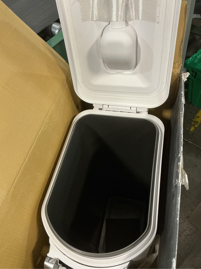 Condition photo showing As Is for simplehuman 35 liter, 40 lb / 18.1 kg x-large pet food storage container for dog food, cat food, and bird feed, white x-large white