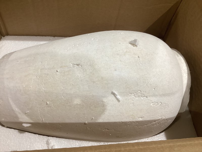Condition photo showing As Is for handcrafted flower vase, 10.5" tall terracotta vases, vintage white vase, rustic antique décor, wide mouth, matte finish for home office resto café decoration white 10.5"