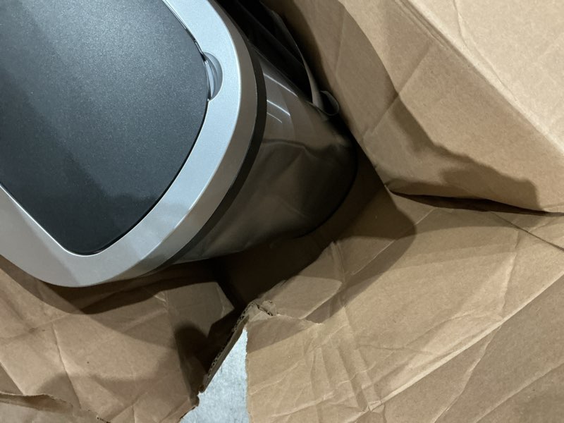 Condition photo showing As Is for 13 gallon automatic trash can with lid, touch free stainless steel kitchen trash can smart garbage can 50l high capacity electronic sensor trash bin waste bin for room kitchen office, silver