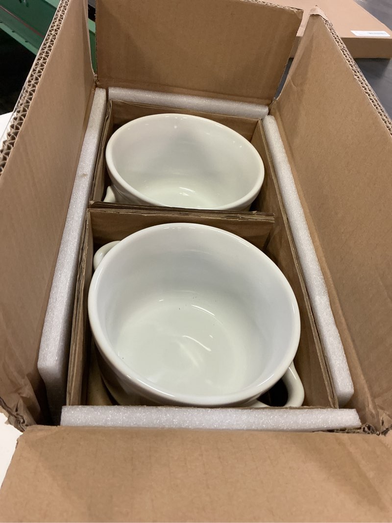Condition photo showing Good Condition for le tauci soup bowls with handles 28 oz, french onion soup bowl for chili, beef stew, cereal, ceramic soup crocks oven safe, microwave dishwasher safe - 5.5 inch, set of 4, white