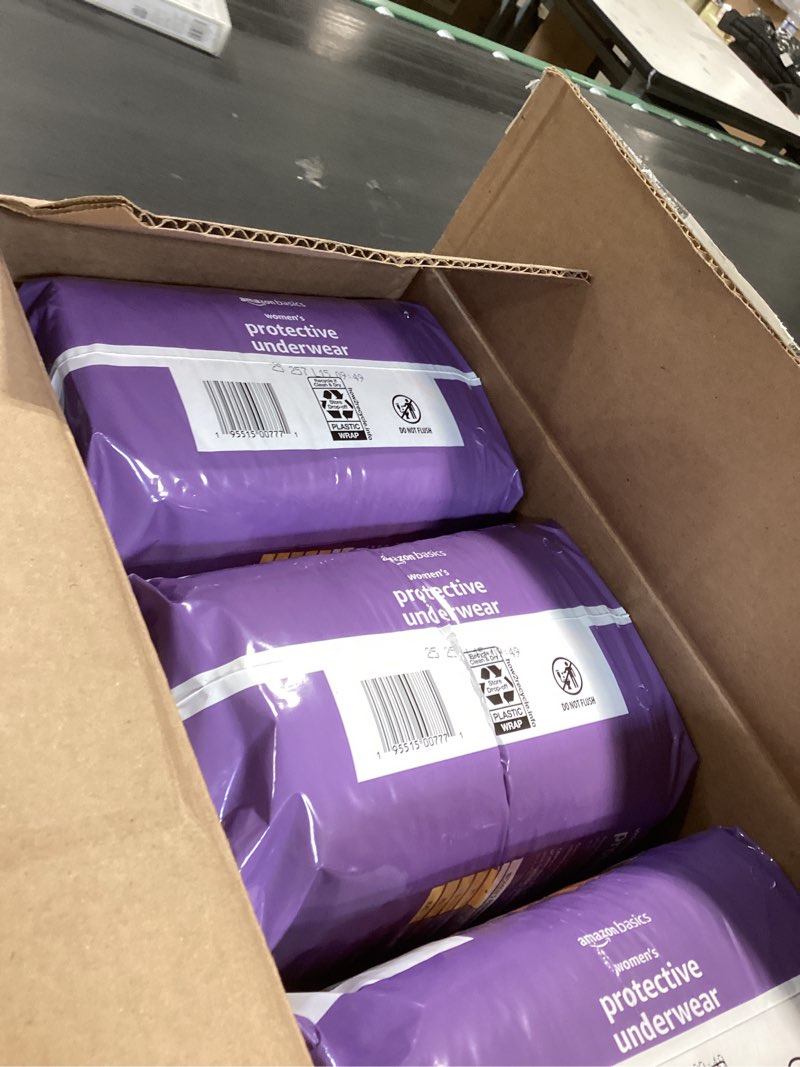 Condition photo showing New/Like New for Amazon Basics Incontinence Underwear for Women, Protective, Disposable, Postpartum, Maximum Absorbency, X-Large, Lavender, 48 Count (3 Packs of 16)