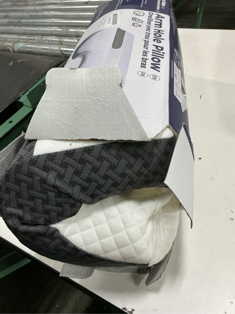 Condition photo showing As Is for saheyer side sleeper pillow with arm holes, 2 in 1 shoulder relief system for rotator cuff pain, memory foam pillow for adults with 3 arm place hole - for side, back and stomach, black