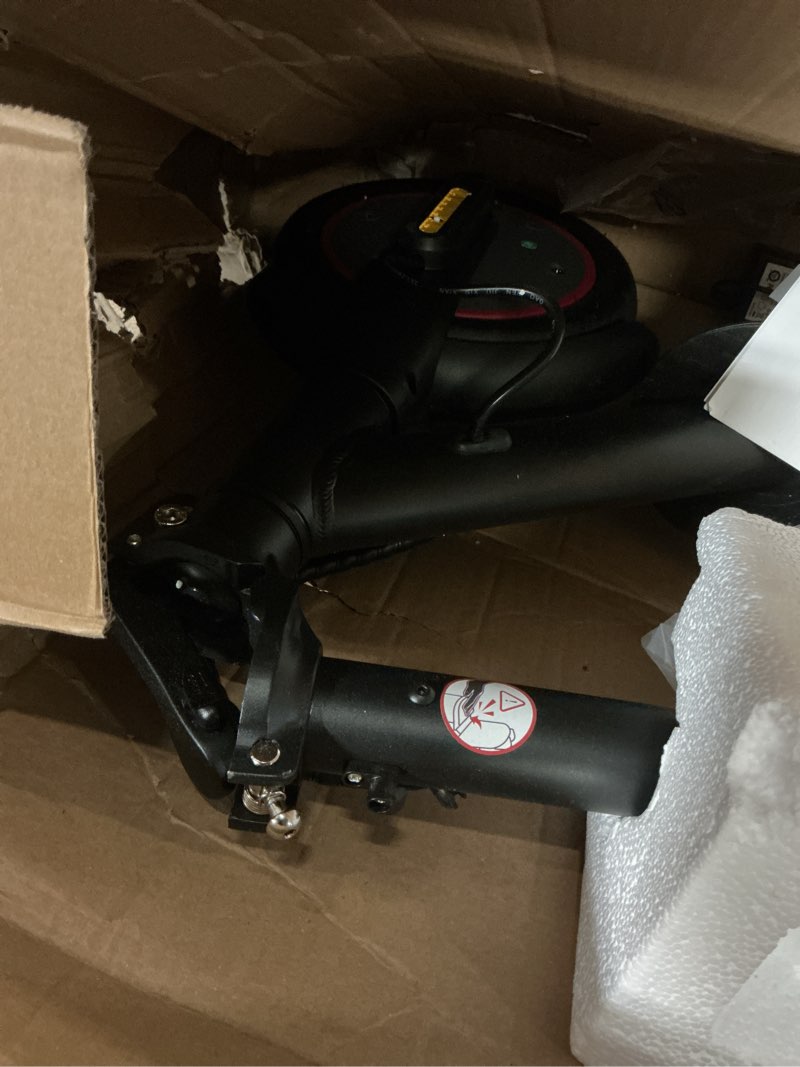 Condition photo showing As Is for electric scooters - electric scooter for adults, 500w peak motor, 18 max mph, 21 miles range, app control, lightweight foldable e-scooter black