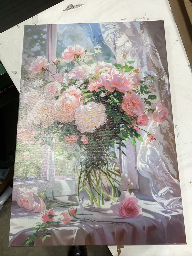 Condition photo showing Good Condition for cxhostent rose canvas wall art vintage flower pictures pink floral painting print retro botanical prints rustic country bedroom office decor framed (16.00" x 24.00") white 24l" x 16w"