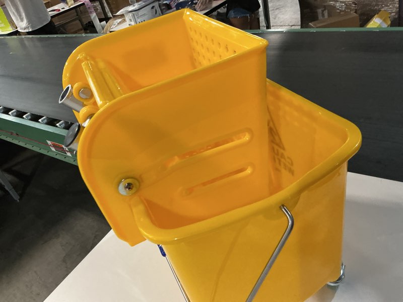 Condition photo showing Good Condition for homcom compact mop bucket with wringer on wheels for floor cleaning, 21 quart, separate dirty and clean water, for home, apartment, yellow