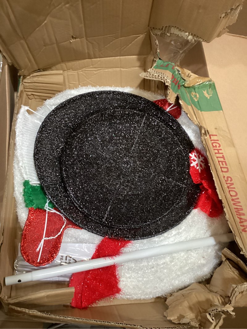 Condition photo showing As Is for yuletime 62-inch pre-lit 3d snowman, pop-up lighted christmas snowman with 100 led warm white lights snowman single