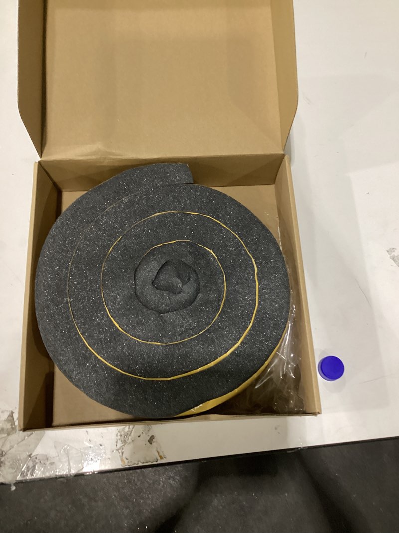 Condition photo showing Good Condition for 2 rolls 1-1/2 inch w x 1-1/2 inch h foam weather stripping with adhesive 8 ft foam density closed cell tape seal for uneven gaps doors windows (black) 2 black
