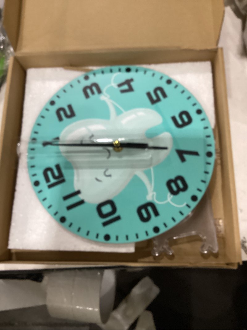 Condition photo showing Good Condition for teeth wall clock cute healthy white teeth man battery powered wall clock silent non ticking 10 inch for living room, kitchen, home,bathroom, bedroom 10inch multi1082