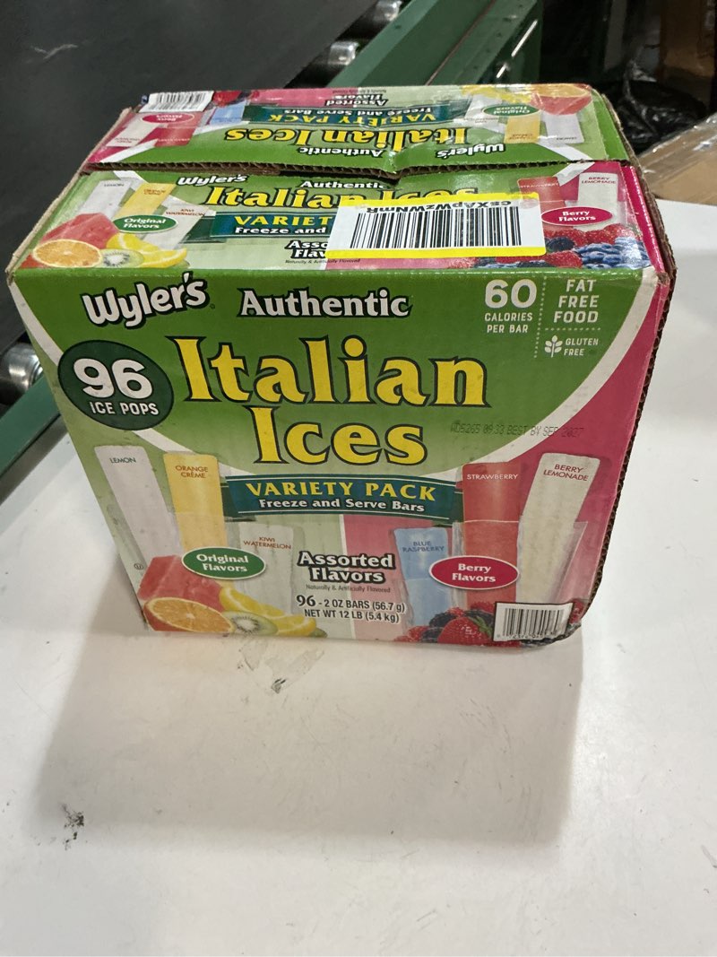 Condition photo showing New/Like New for (Best by:SEP/2027) Wyler's Authentic Italian Ice, Fat Free Freezer Bars, Assorted Flavors (96ct - 2oz bars) italian ice 96 Count (Pack of 1)