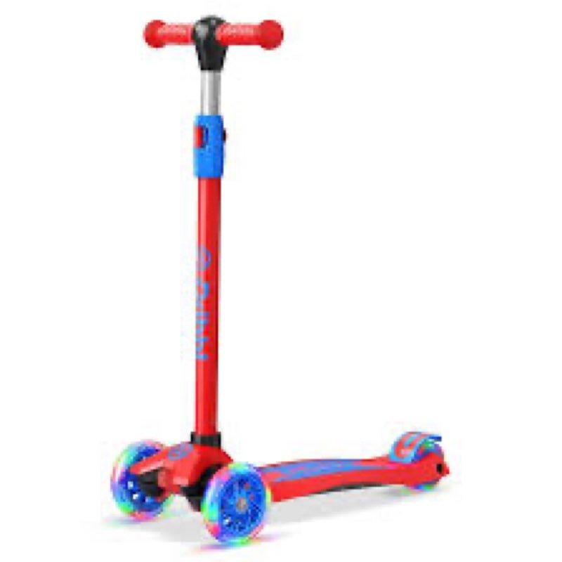 3-wheel kids scooter - lean-to-steer technology, adjustable height handlebar, wide deck, scooter for boys & girls ages 3+, child safety approved, support riders up to 165 lbs, blue and red 