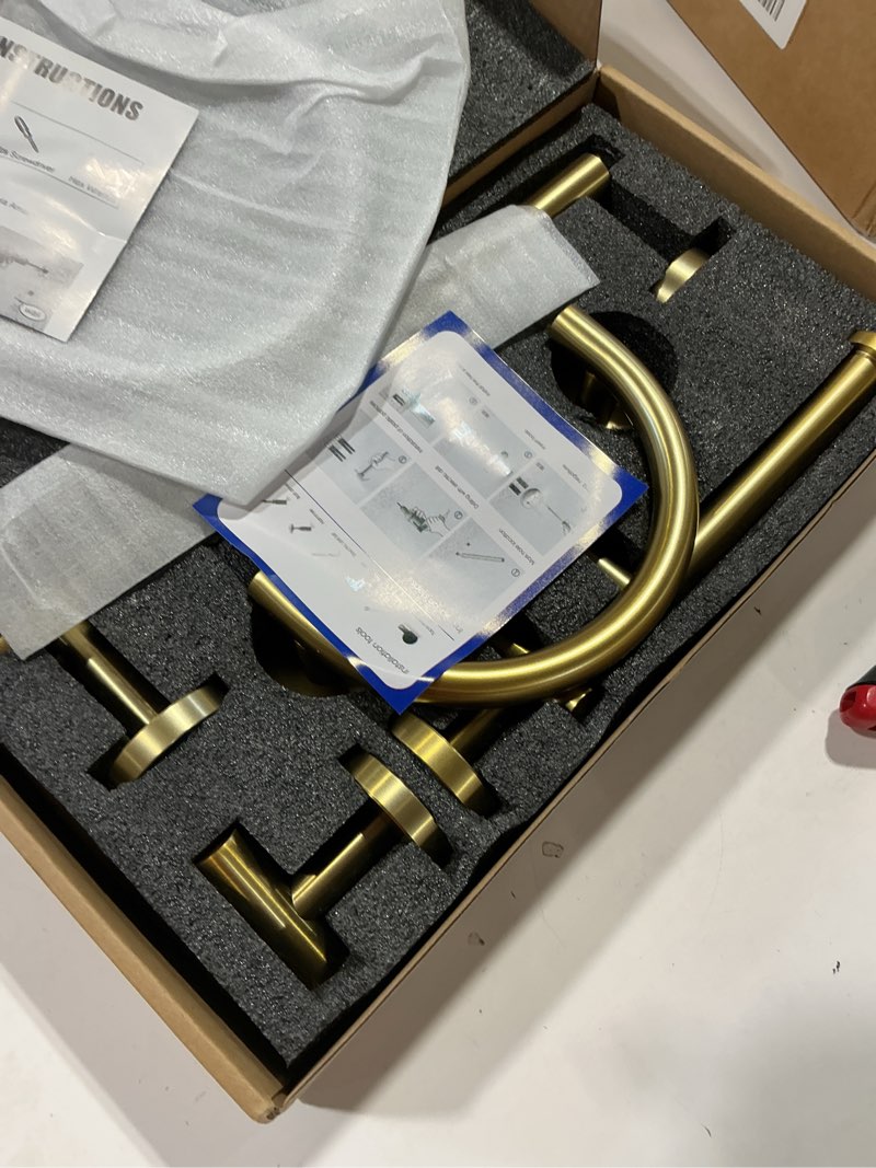Condition photo showing Good Condition for 5-piece bathroom hardware accessories set,brushed gold towel bar set with smiley face towel rings, stainless steel wall-mounted towel holder set for bathroom,23.6 inch