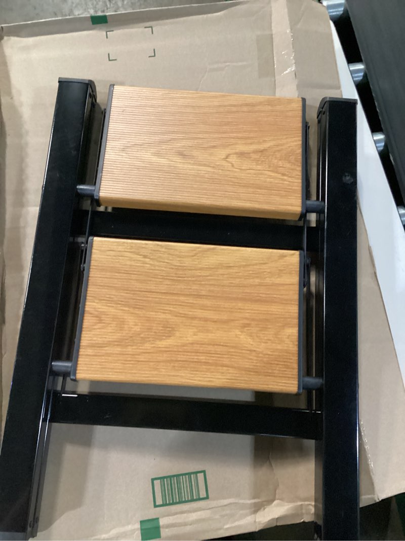 Condition photo showing Good Condition for woa woa step ladder, widening pedals for extra balance, lightweight step stool, easy to move around, foldable ladder, space saving, anti-slip stepladder 300 lbs capacity (2 step, black & wood grain) 2 step black & wood grain