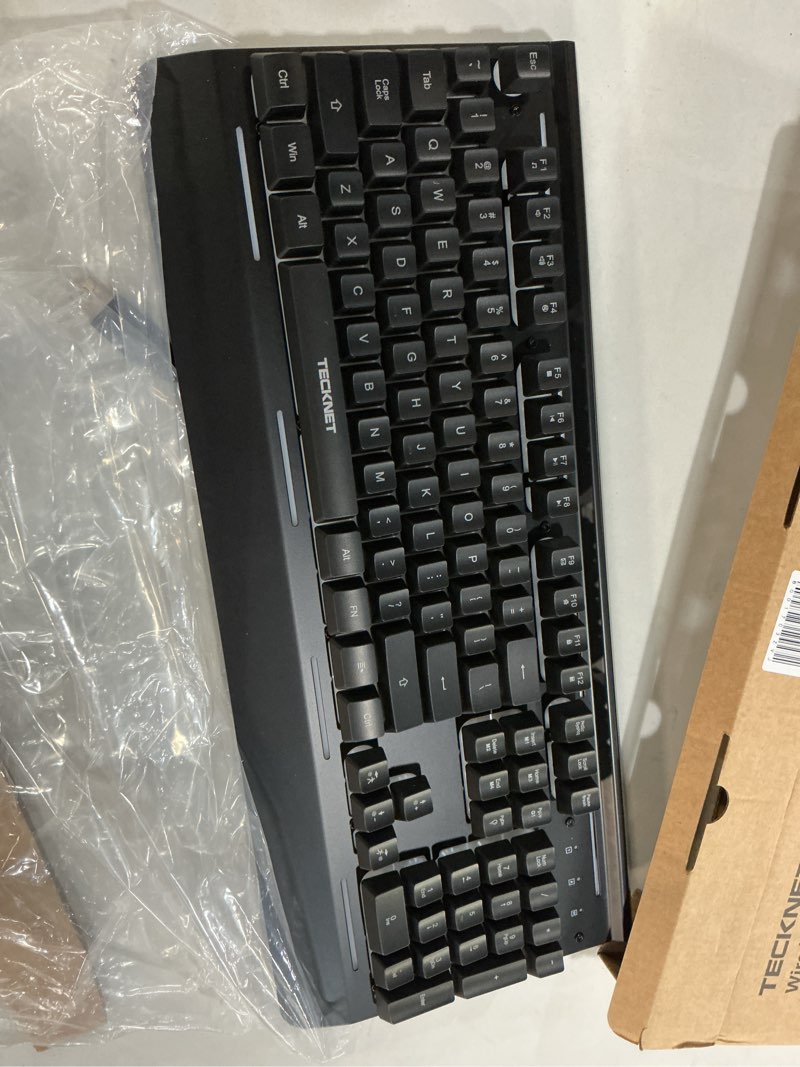 Condition photo showing Good Condition for tecknet gaming keyboard, usb wired computer keyboard, 15-zone rgb illumination, ip32 water resistance, 25 anti-ghosting keys, all-metal panel (whisper quiet gaming switch) black