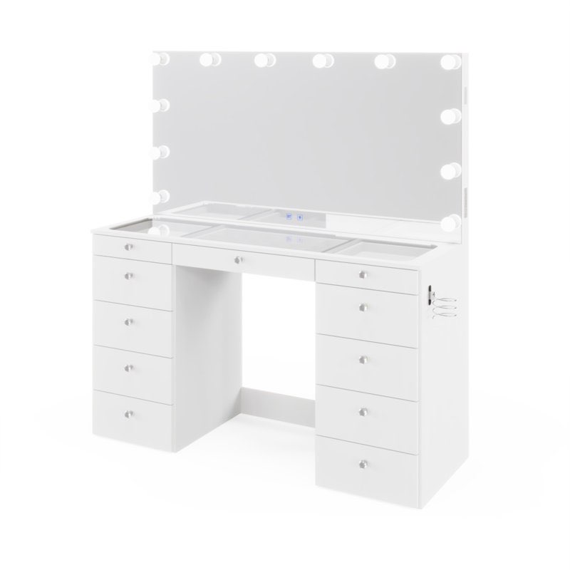 Orla Premium Vanity Table with Bluetooth Speakers, 11 Drawers, and LED Lighted Mirror box 3 of 3