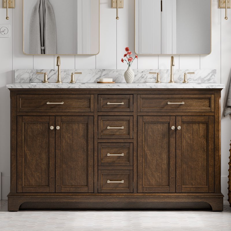 allen + roth Roveland 60-in brown  Undermount Double Sink Bathroom Vanity with Natural