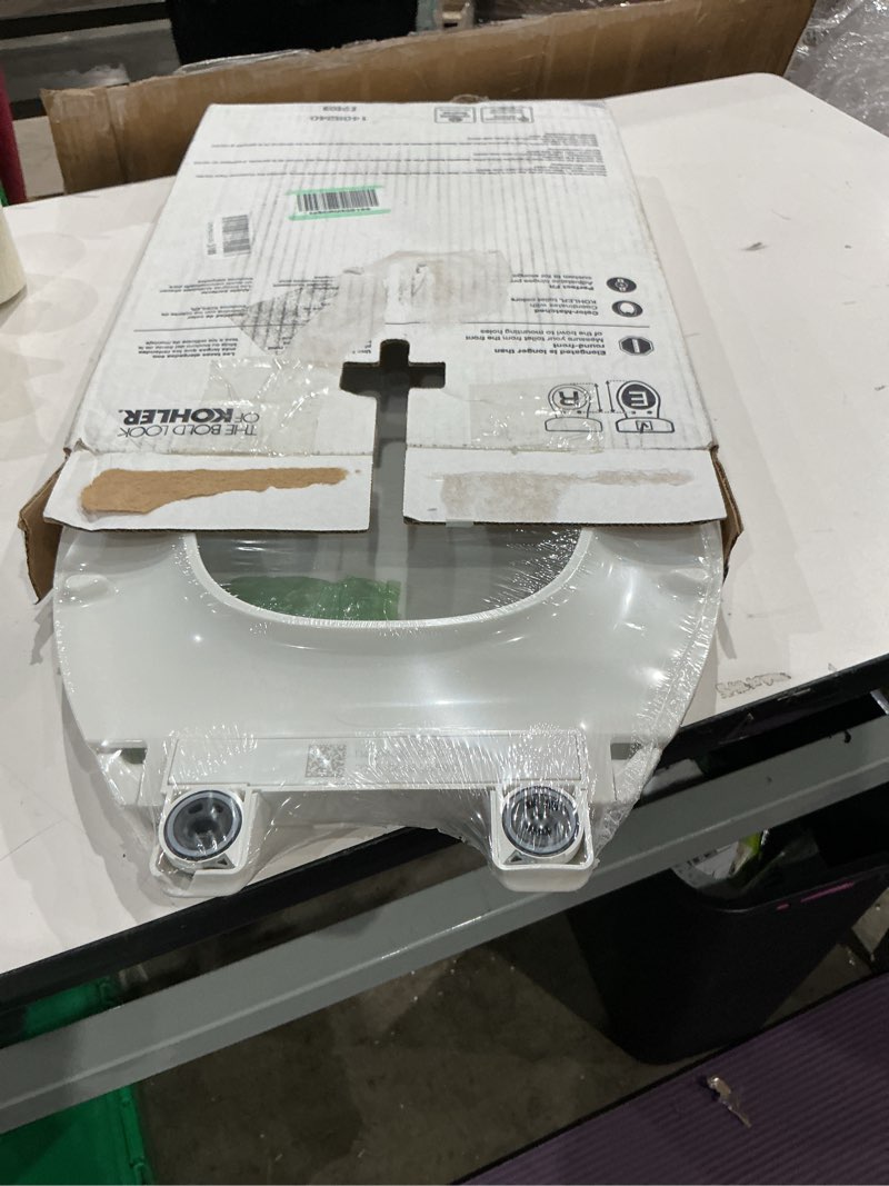 Condition photo showing Good Condition for kohler 4636-rl-0 cachet readylatch elongated slow close toilet seat, soft close toilet seat quiet lid, contoured grip-tight bumpers installation hardware, apartment essentials, white white elongated ready latch