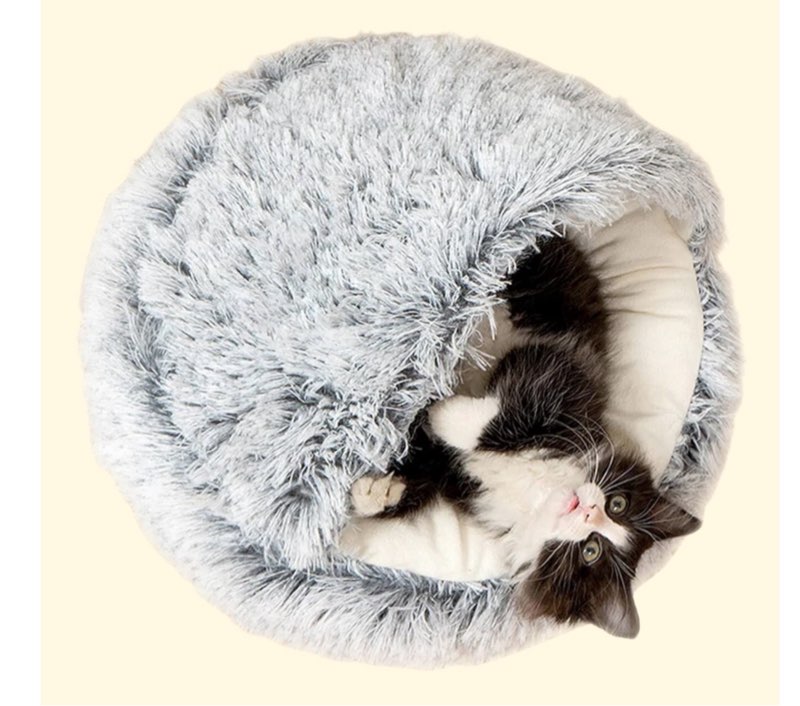 noyal round hooded donut dog bed for small & medium pets - plush fluffy anti-anxiety cat cave bed with cover