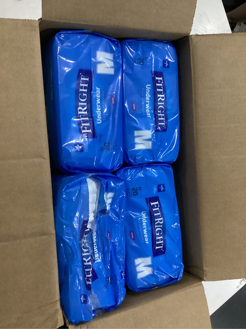 Condition photo showing Good Condition for medline fitright super adult incontinence underwear, maximum absorbency, medium, 28-40, 4 packs of 20 (80 total) medium (80 count)