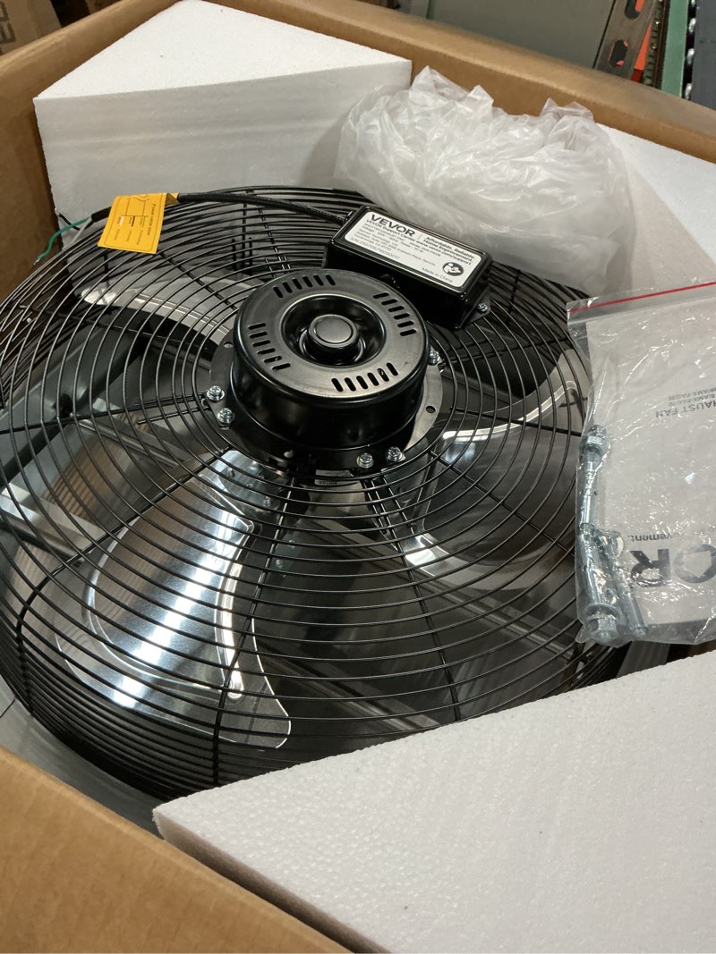 Condition photo showing Good Condition for vevor 18'' exhaust fan, wall mounted attic fan with variable speed controller, 2200 cfm, automatic shutter, ventilation and cooling, black
