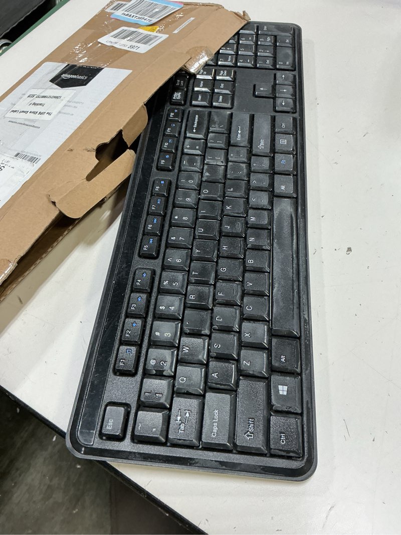 Condition photo showing As Is for amazon basics modern wireless keyboard with numeric keypad, compact us layout (qwerty), 2.4ghz, black