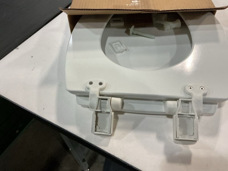 Condition photo showing New/Like New for mayfair cassel slow close toilet seat, easy clean, non slip premium wood seat, easy install, made in usa, elongated, white elongated 1 - toilet seat