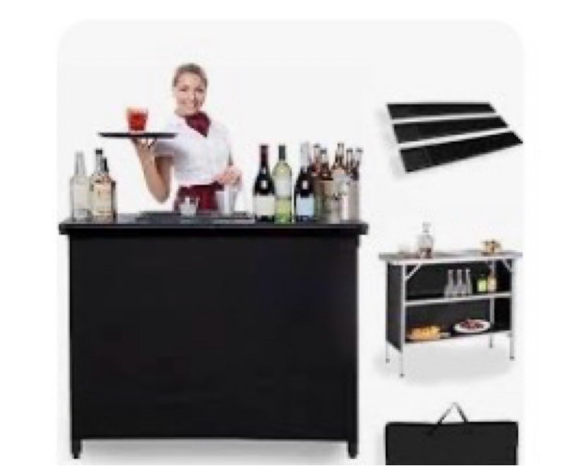 Professional Grade Outdoor Portable Bar Station with Black Skirt - Mobile Travel Table Set - Bartend