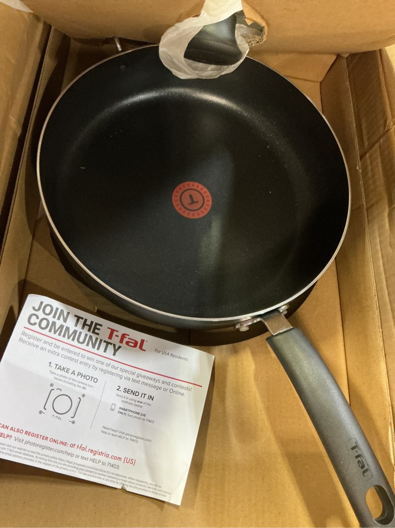 Condition photo showing Good Condition for t-fal specialty nonstick saute pan with glass lid 5 quart, oven broiler safe 350f, cookware, deep frying pan with handle, skillet, kitchen, pots and pans, dishwasher safe, black 5-quart nonstick black